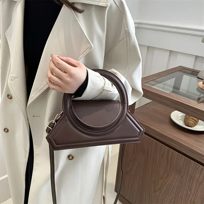 Handbag With Circular Ring Handle Geometric Satchel - WO2MEN
