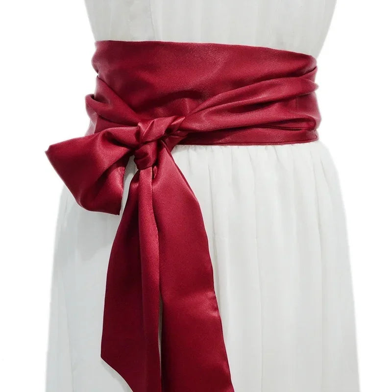 Elegant Ladies Wide Waist Belt with Bow Tie Sash