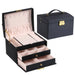 Elegant Three Layer Jewelry Box With Drawer Lock System - Black