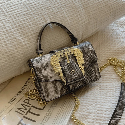Snake Pattern Shoulder Bag With Ornate Gold Clasp Grace