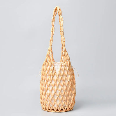 Bohemian Woven Handbag with Beaded Detailing Exclusive - Yellow