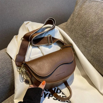 Saddle Curve Crossbody Bag With Wide Strap Adjustable