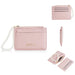 Pearl Chain Wallet Card Holder with Zipper Pocket - Pink