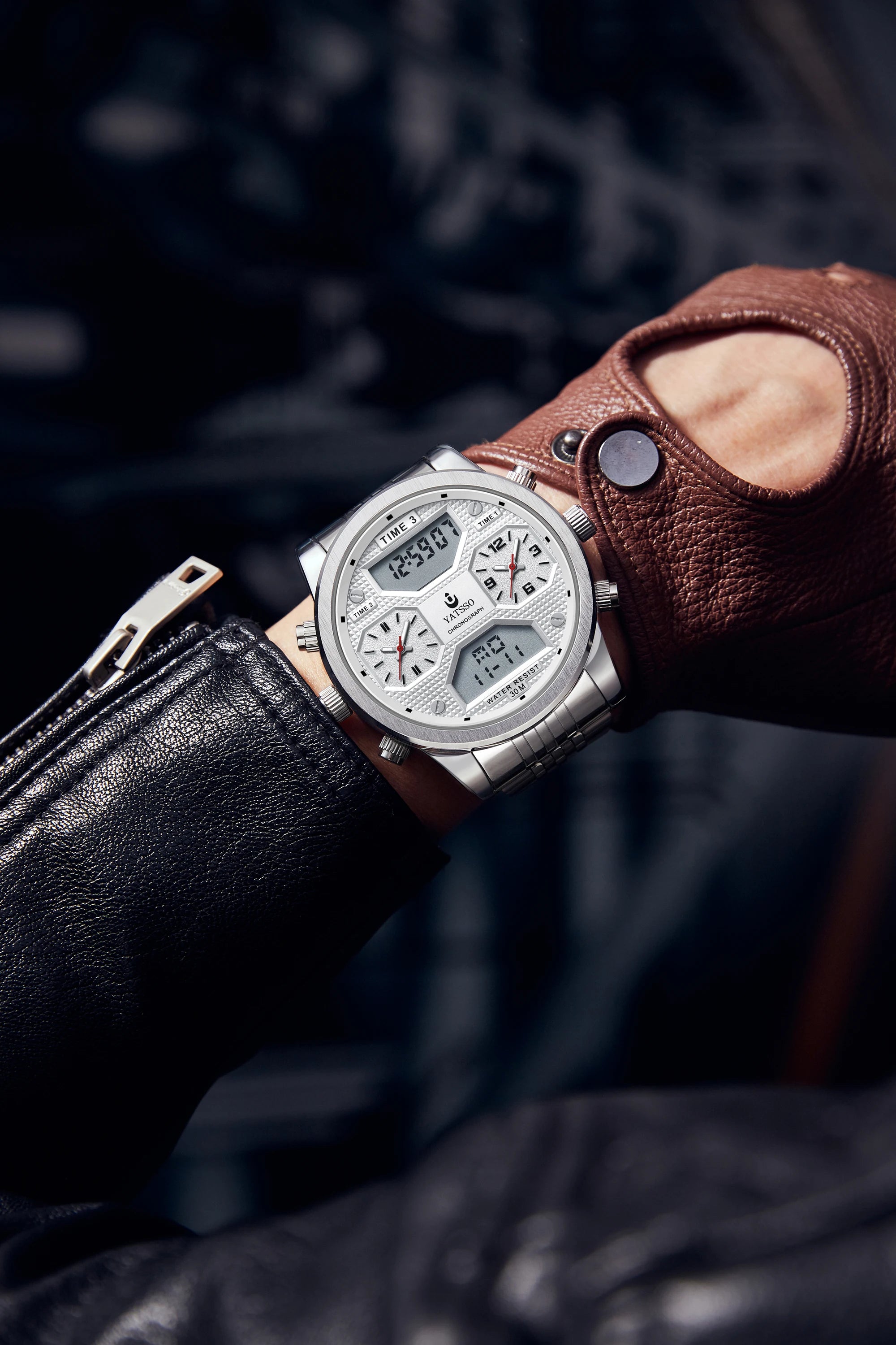 Mens Triple Movement Watch Oversized 54mm Dial