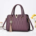Checkered Bucket Handbag with Adjustable Strap - Purple