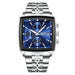 Wristwatch Chronograph Auto Date Square Dial Quartz - Silver Blue