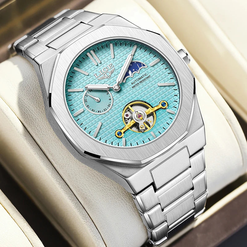 Automatic Tourbillon Moon Phase Mechanical Watch