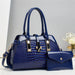 Crocodile Texture Handbag Tote with Top Handle - Blue