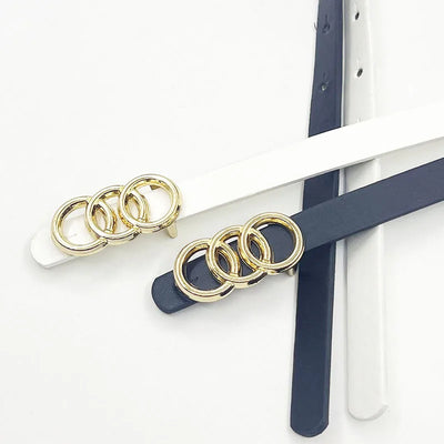 Triple Ring Buckle Belt Slim Waist for Everyday Wear - Other