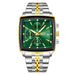 Wristwatch Chronograph Auto Date Square Dial Quartz - Silver Gold Green