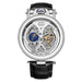 Skeleton Tourbillon Automatic Wristwatch Leather Strap - Silver Black