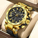 Chronograph Watch with Silicone Strap Dual Display - Gold