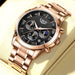 Moon Phase Chronograph Watch Auto Date Waterproof - Rose Gold Black