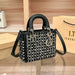 Pearl Embellished Crossbody Bag With Top Handle Chic - Black
