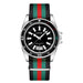 Calendar Watch With Striped Strap And Classic Case - Silver Black