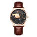 Men Leather Strap Watch Moon Phase Chronograph - Rose Gold Black V2