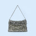 Sequin Disc Mesh Handwoven Shoulder Bag With Chain - Silver