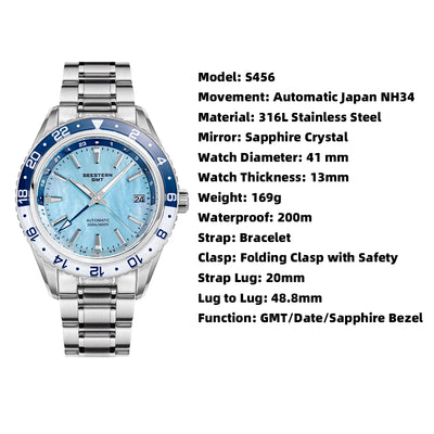 GMT Automatic Diver Watch Crystal Bezel Stainless Steel