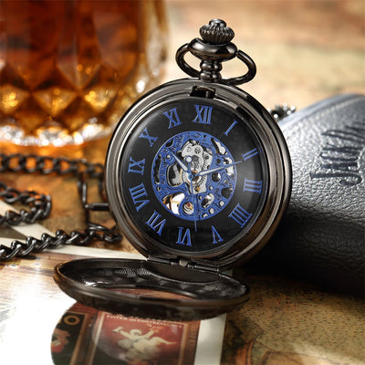 Lux Retro Skeleton Pocket Watch with Chain Exquisite