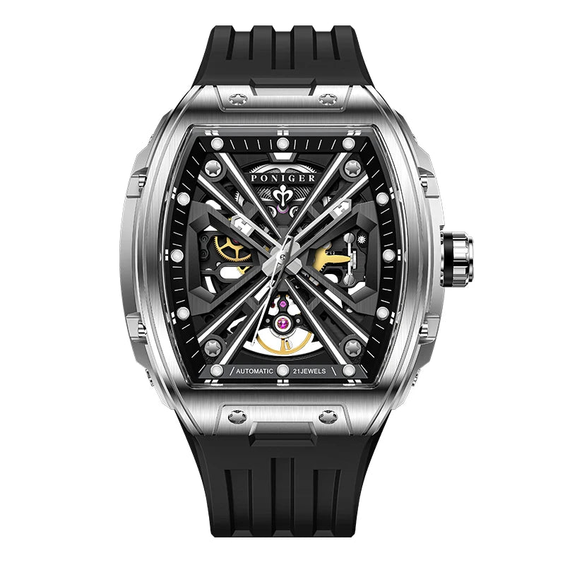 Skeleton Tourbillon Automatic Watch with Luminous Dial - Black