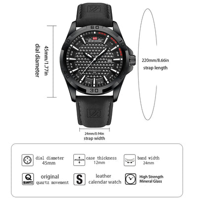 Military Style Quartz Watch With Geometric Dial Texture