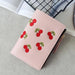 Cherry Embroidered Slim Wallet with Zip and Card Slots - Pink
