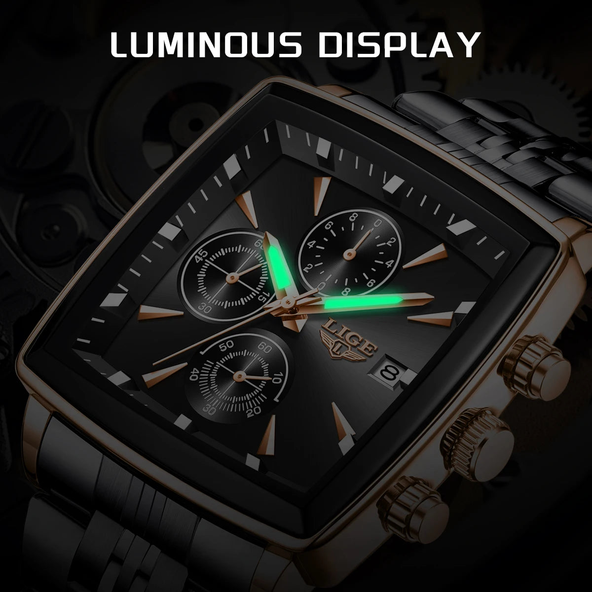 Wristwatch Chronograph Auto Date Square Dial Quartz