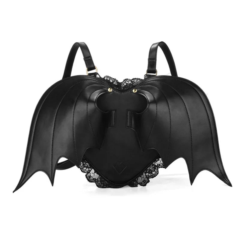 Embossed Bat Wing Gothic Backpack With Lace Trim
