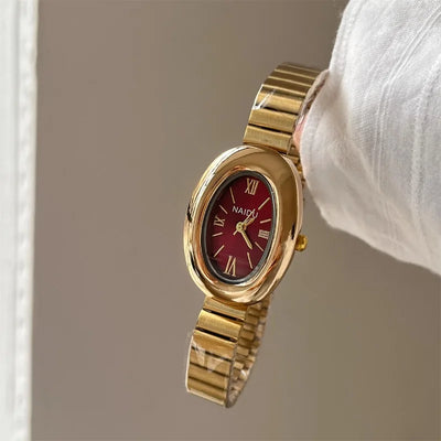Elegant Oval Quartz Watch for Women with Roman Numerals