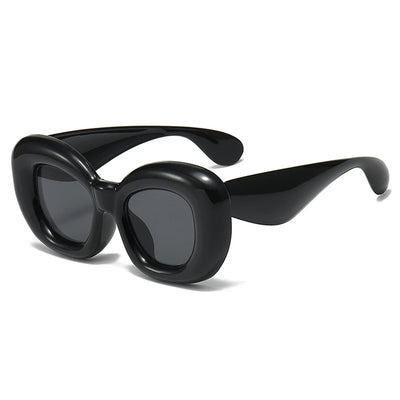 Oval UV400 Sunglasses Oversized Frame Statement - Black Grey
