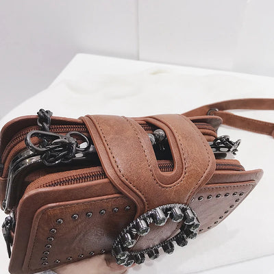 Timeless Rhinestone Ring Buckle Satchel with Studs