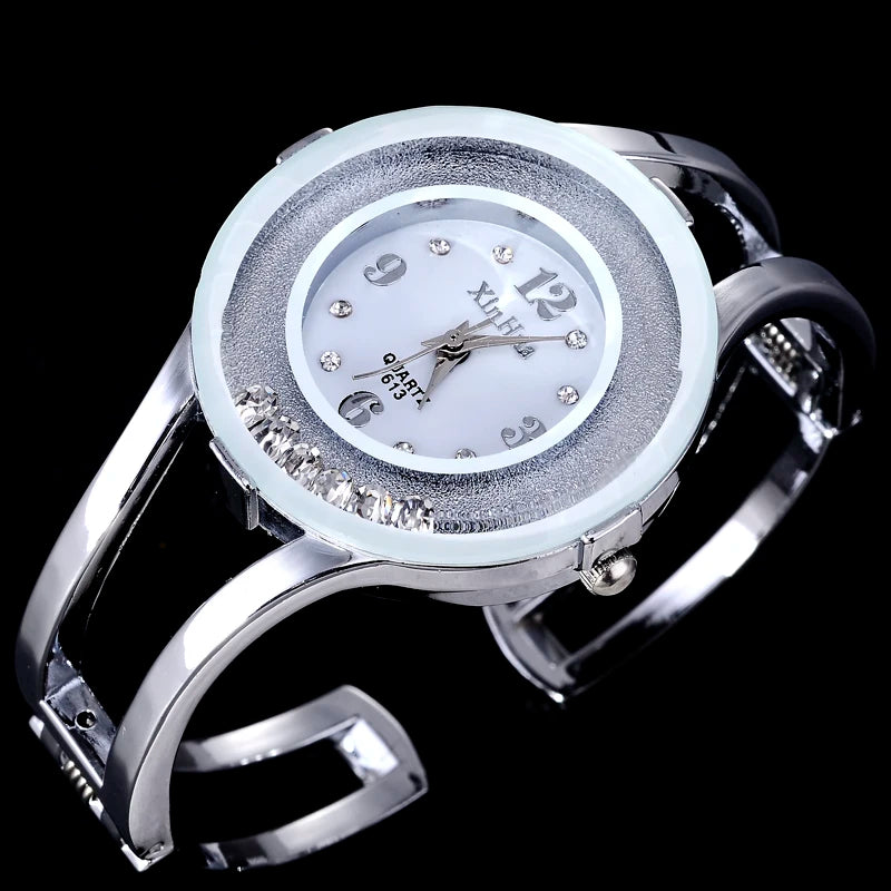 Women Bangle Quartz Watch with Crystal Dial Details