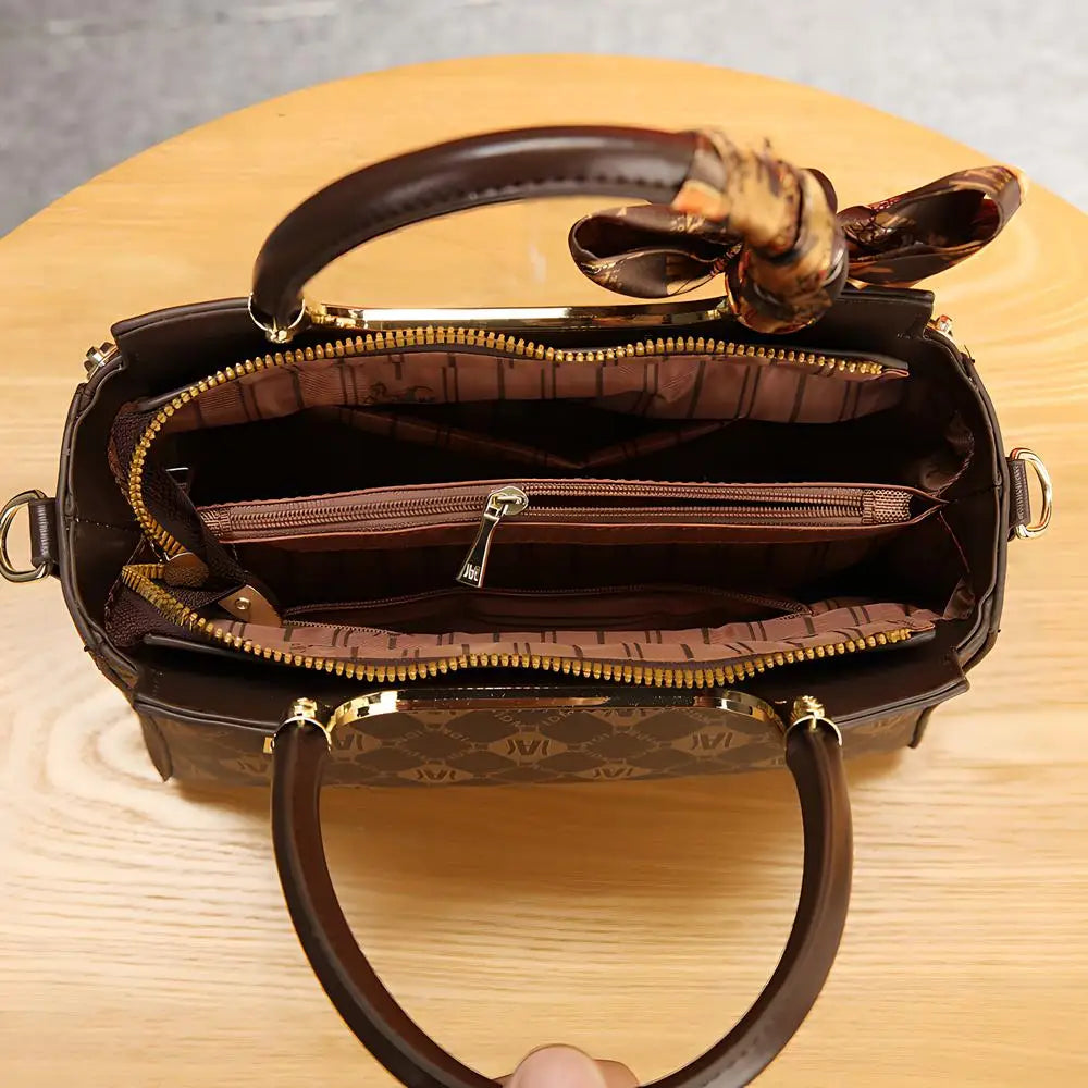 Top Handle Bag with Decorative Scarf Patchwork Print