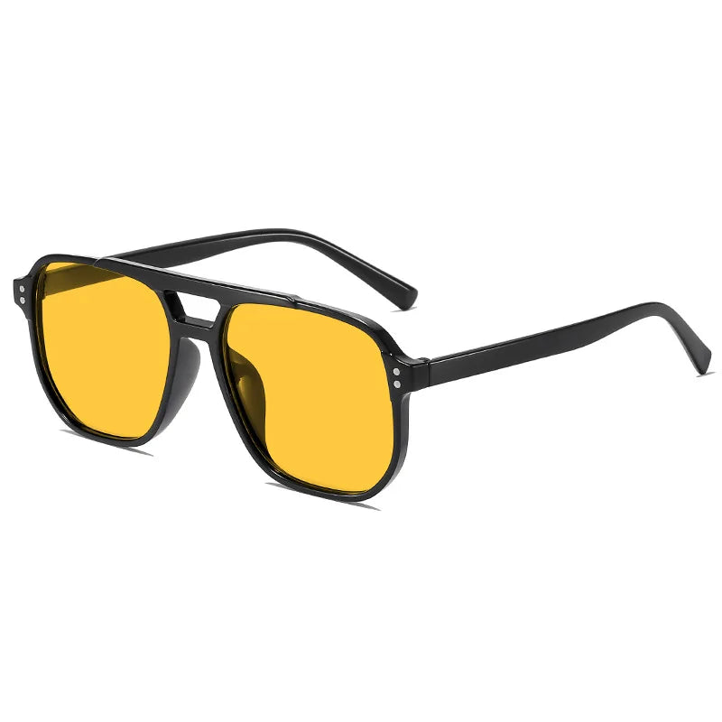 Square Sunglasses with Double Beam Frame Design - Yellow