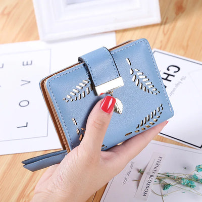 Wallet with Leaf Cutout Zipper Buckle Charm Accessory - WO2MEN