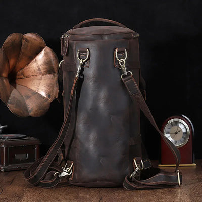Leather Backpack Vintage Crazy Horse Bucket Daypack
