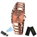 Luxury Quartz Wristwatch for Men Rectangular Dial - Rose Gold V2