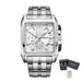 Chronograph Watch Square Dial with Calendar Date - White Silver