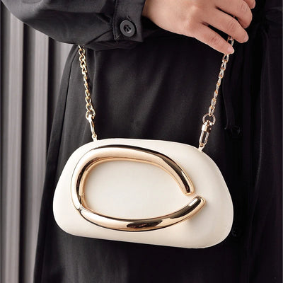 Clutch with Curved Metal Handle Shoulder Bag Evening