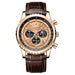 Mens Leather Strap Chronograph Wristwatch Moon Phase - Rose Gold Brown