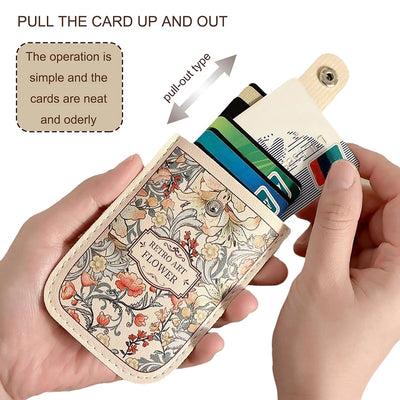 Card Holder Floral Artful Pull out Mini Wallet Case - WO2MEN