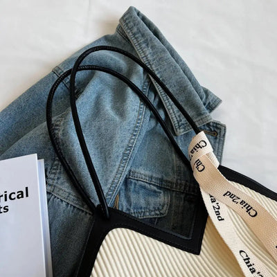 Handbag Pleated Texture Tote With Ribbon Detail Accent - WO2MEN