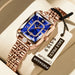 Wristwatch Rectangle Case Crystal Embellishments - Rose Gold Blue