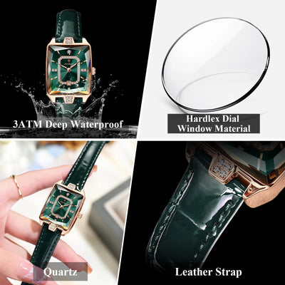 Rectangle Luxe Watch With Diamond Crystal Frame Design - WO2MEN
