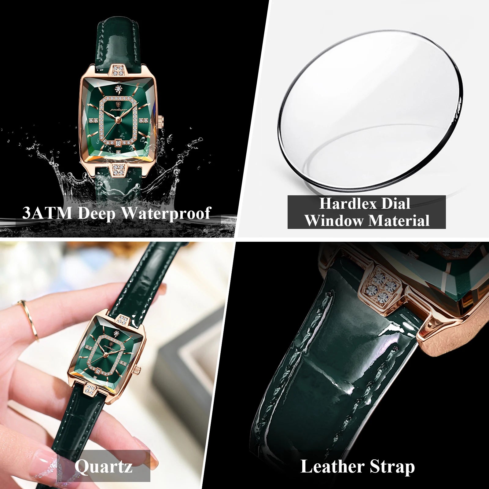 Rectangle Luxe Watch With Diamond Crystal Frame Design - WO2MEN