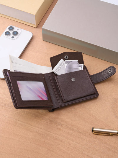 Compact Card Wallet With Snap Closure And Coin Pocket