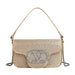 Parisian Bejeweled Crossbody Bag with Emblem Clasp - Beige