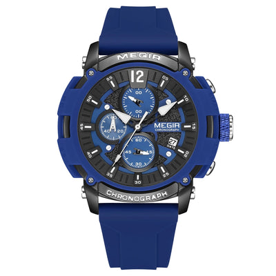 Chronograph Watch with Date Display and Luminous Hands - Blue