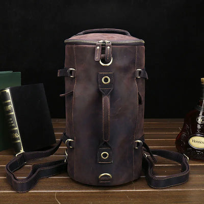 Leather Backpack Vintage Crazy Horse Bucket Daypack