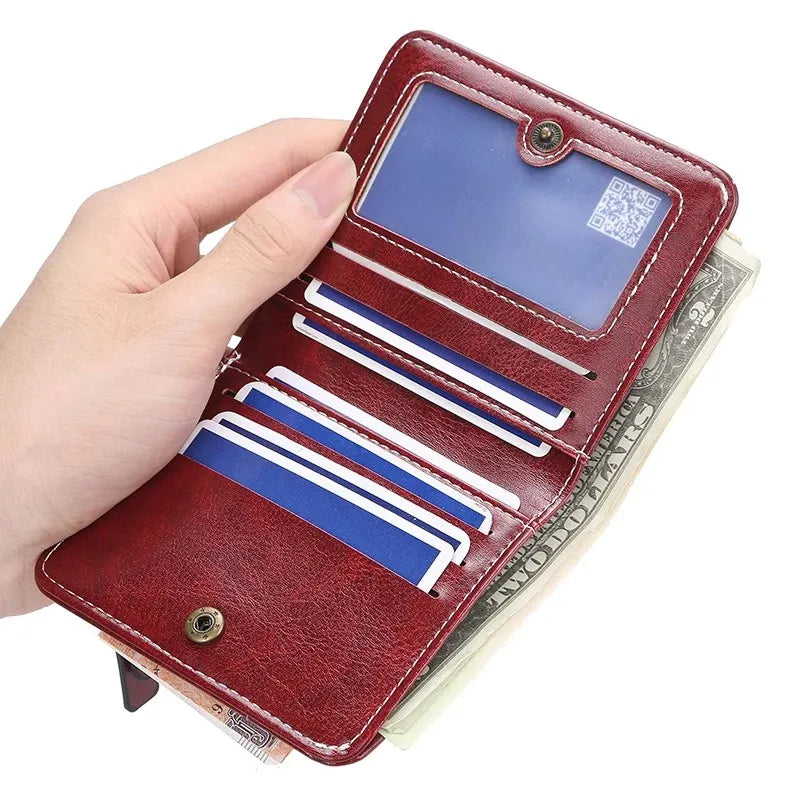 Wallet Compact Zipper Card Holder with Cross Emblem - WO2MEN